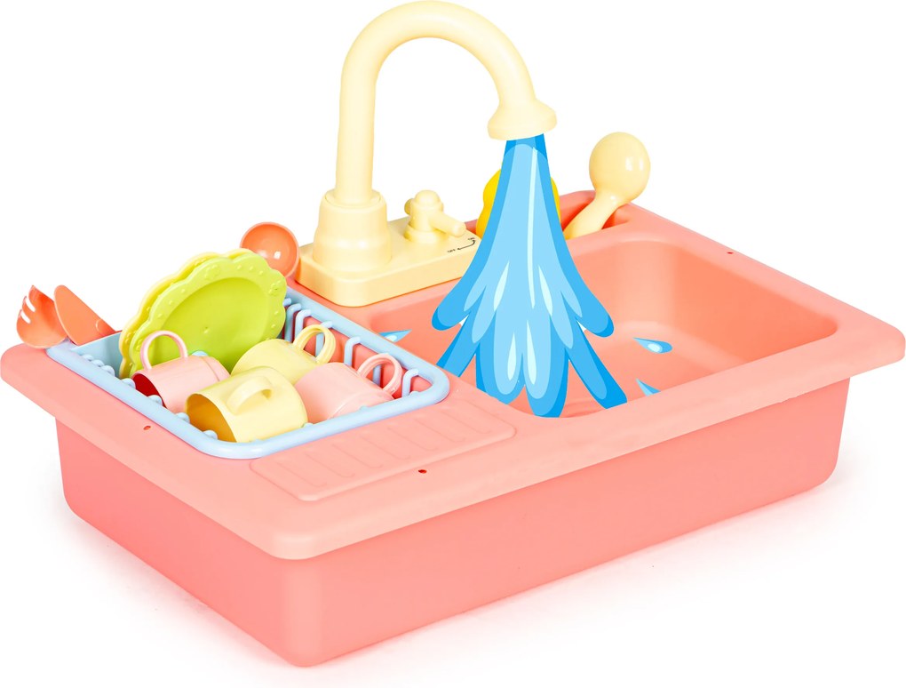 MULTISTORE Detský kuchynský drez s tečúcou vodou – hračkový drez na batérie, 12 ks príslušenstva