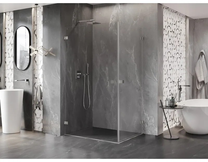 Mexen Lunar-B Duo výklopný sprchový kút 100 x 85 cm, číre sklo, brúsená oceľ, 832-100L-085P-97-00