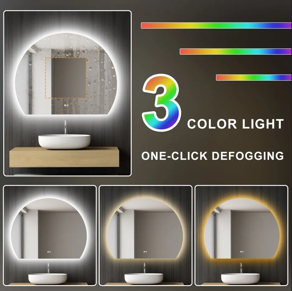 Erga Paloma, LED zrkadlo 100x80cm, 2415 lm, 3 farby svetla, ERG-V01-PALOMA-1080-CL