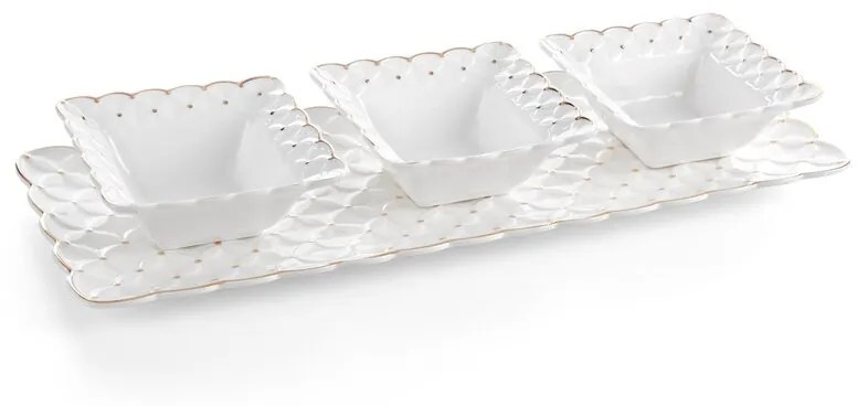 Dekorstudio Ozdobné misky na podnose BELIA03 40 x 15 x 5 cm - krémové