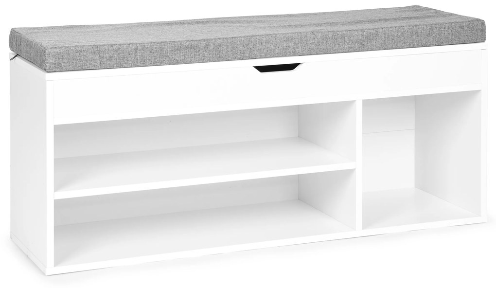 ModernHome Skrinka na topánky so sivým vankúšom - 3 biele police