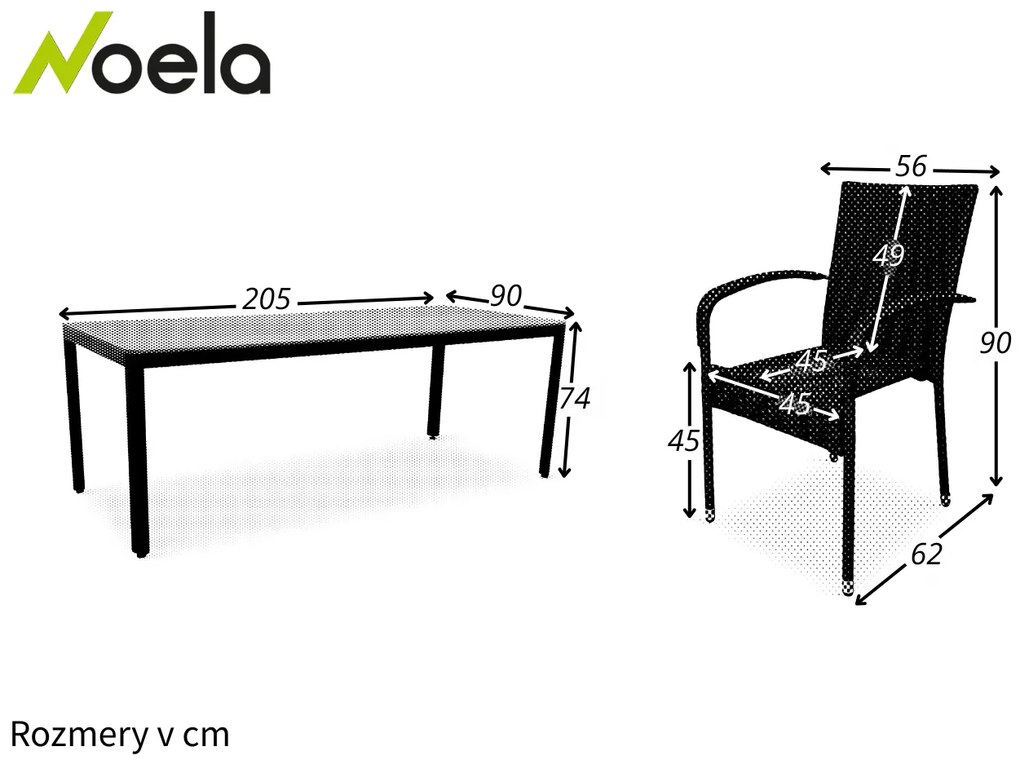 Noela Záhradný jedálenský set Milano + 6x ratanová stolička Paris
