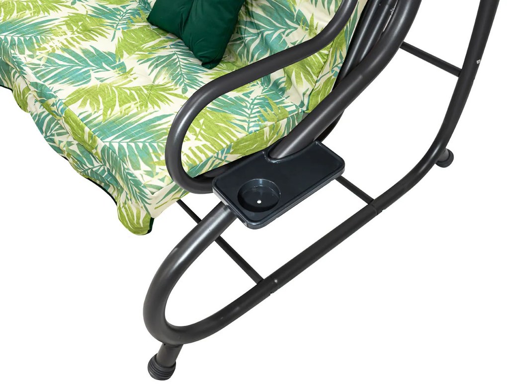 Záhradná hojdačka so strieškou, skladacia 2x1 so vzorom palmových listov