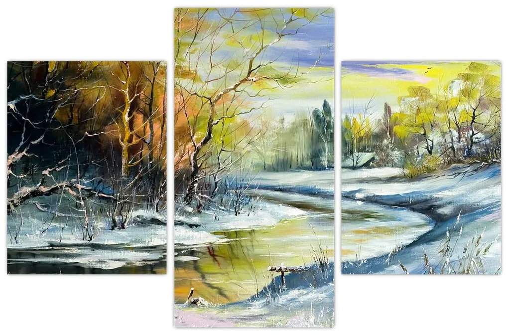 Obraz zimnej rieky, olejomaľba (90x60 cm)