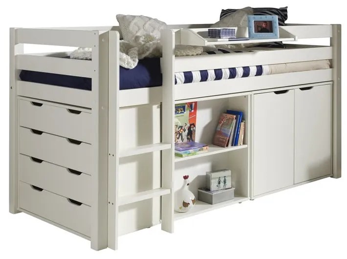 Biela vyvýšená detská posteľ z borovicového dreva 90x200 cm PINO – Vipack