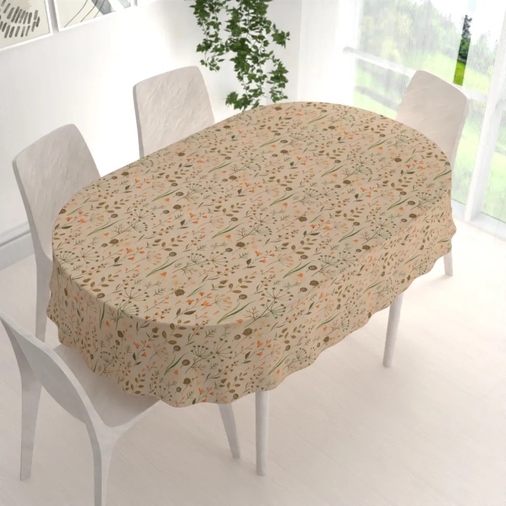 Biante Dekoračný oválny obrus PML-070 Jesenné rastliny na svetlo hnedom 100x140 cm