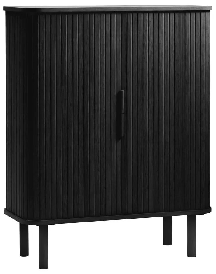 Čierna skrinka v dekore duba s posuvnými dverami 113x90 cm Cavo – Unique Furniture