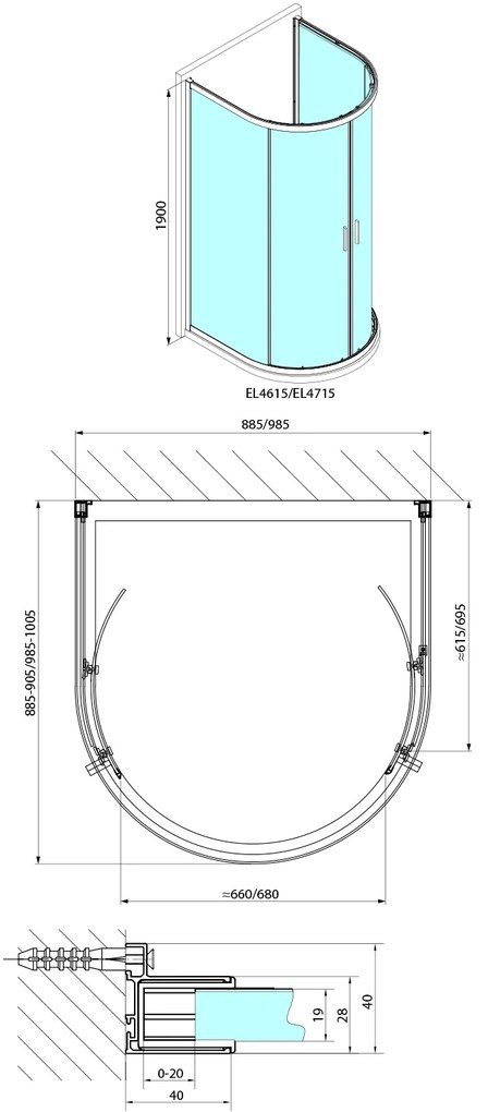 Polysan Polysan, EASY polkruhová sprchová zástena, 1000x1000mm, číre sklo, EL4715