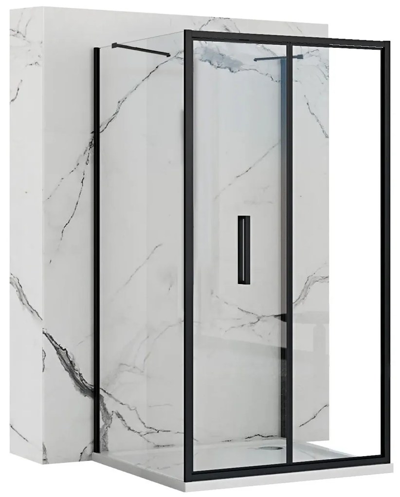 Rea Rapid Fold, 3-stenný sprchovací kút so skladacími dverami 80 (dvere) x 100 (stena) x 195 cm, 4mm číre sklo, čierny profil, KPL-09912