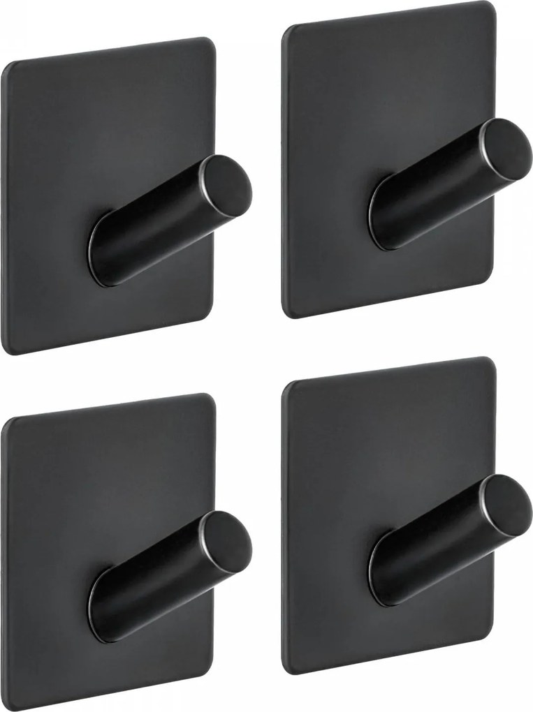 Erga Midi, samolepiace háčiky na uteráky bez vŕtania, 4ks, 4,5×4,5 cm, čierna matná, ERG-YKA-CH.MIDI4-BLK