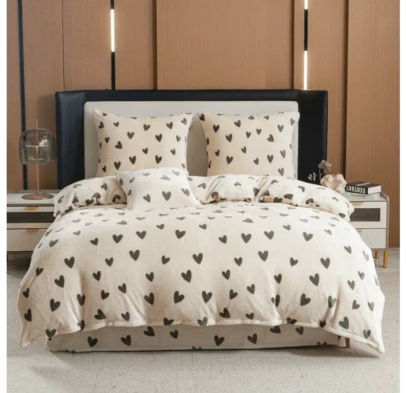 Mikroplyšové obliečky HEARTINO krémové Rozmer obliečky: 2 ks 70 x 90 cm | 200 x 220 cm