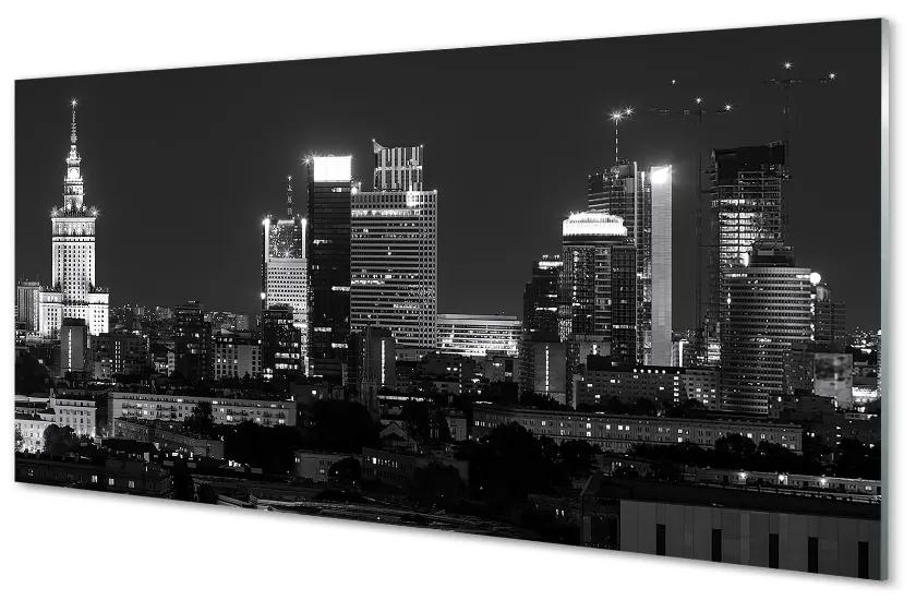 Sklenený obraz Nočná panoráma Varšavy mrakodrapov 100x50 cm