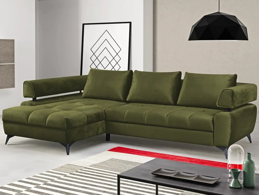 Rohová sedacia súprava Paris, machová zelená látka, ľavý roh