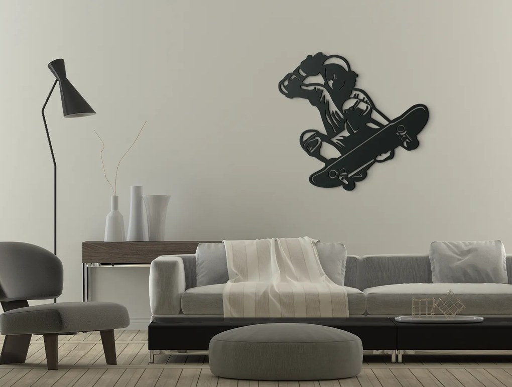 drevko Drevená nálepka na stenu Skateboardista Rozmer obrazu: 30 x 32,5 cm, Farba dekorácie: Čierna