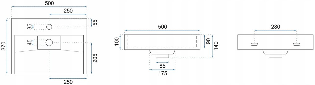 Rea Goya konglomerátové umývadlo, 50 x 37 cm, čierna matná, REA-U8778