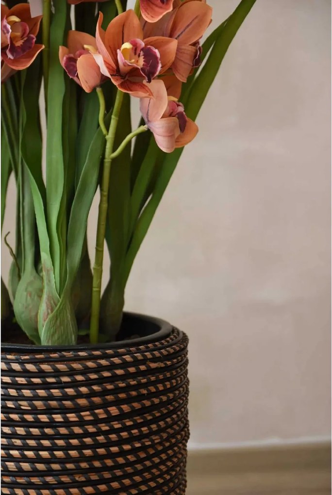 Izbový kvetináč MACETA, ratan, 33x42 cm, natur/čierna