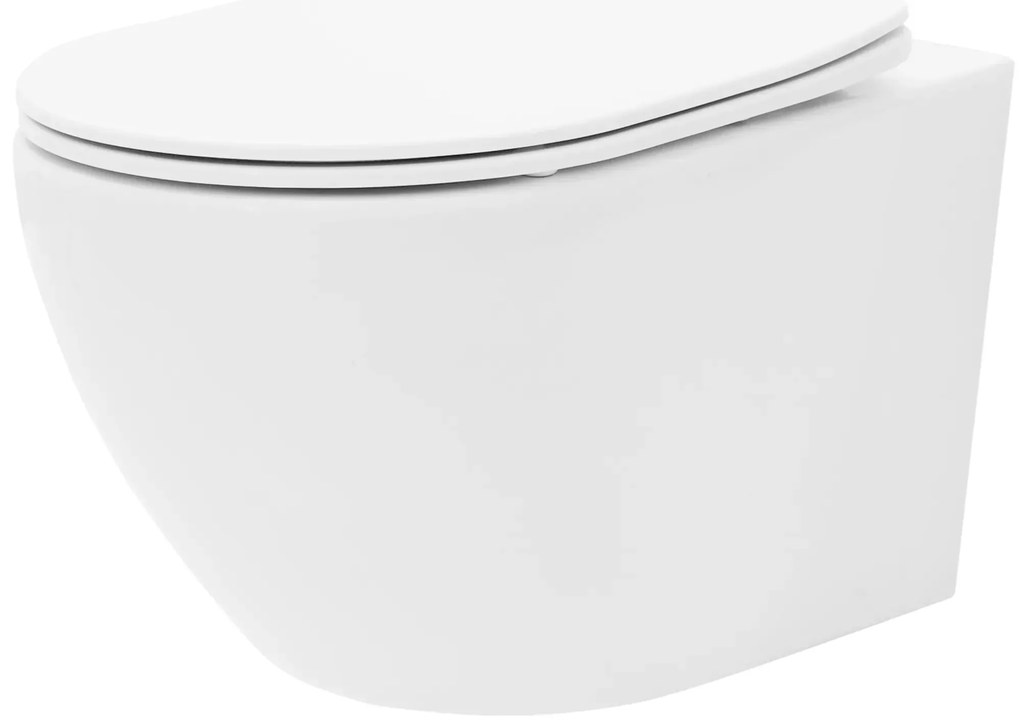 Rea Carlo Mini Rimless Tornado, závesná záchodová misa 49x36,5 cm so sedátkom s pomalým zatváraním, biela, REA-C1259
