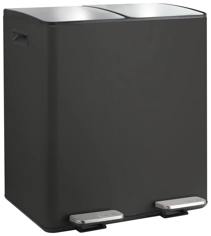 Matne čierny oceľový odpadkový kôš 2x20 l na triedený odpad/nášľapný Aliya – Spirella