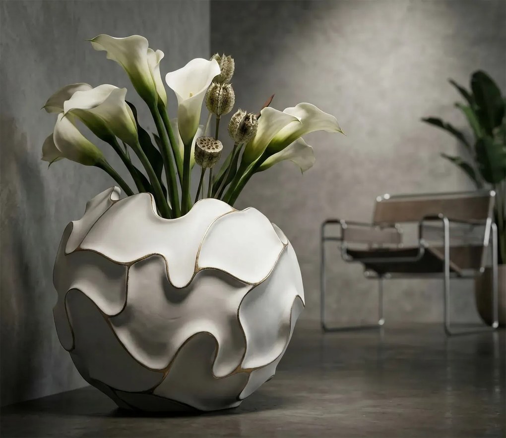 Dizajnový kvetináč Gaspeau Lines 44 cm biely