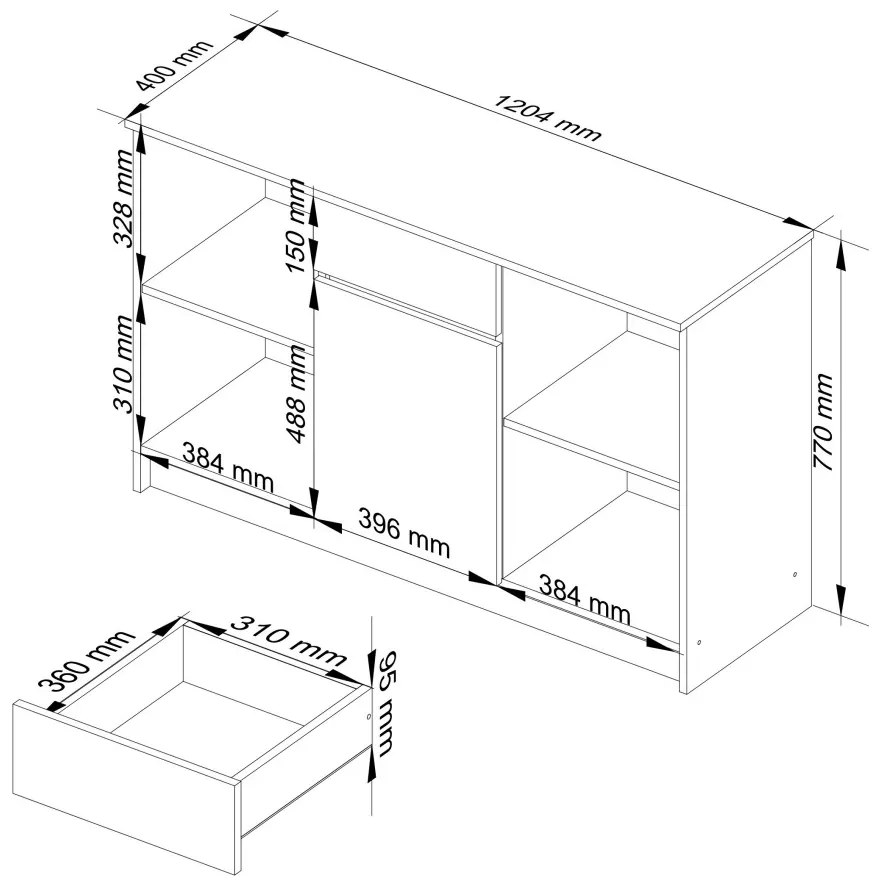 Komoda B-17 120 cm biela/čierna