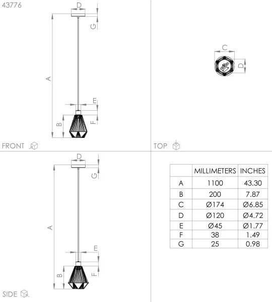 Eglo 43776 - Luster na lanku ADWICKLE 1xE27/40W/230V