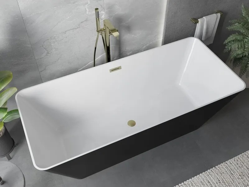 Mexen Velo Slim, voľne stojaca vaňa 170 × 75 cm, biela lesklá, zlatý matný prepad, 52811707500-55