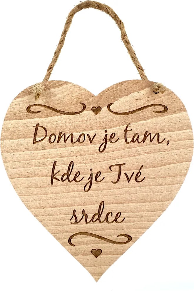 AMADEA Drevené srdce s textom Domov je tam, kde je Tvoje srdce, masívne drevo, 16 x 15 cm