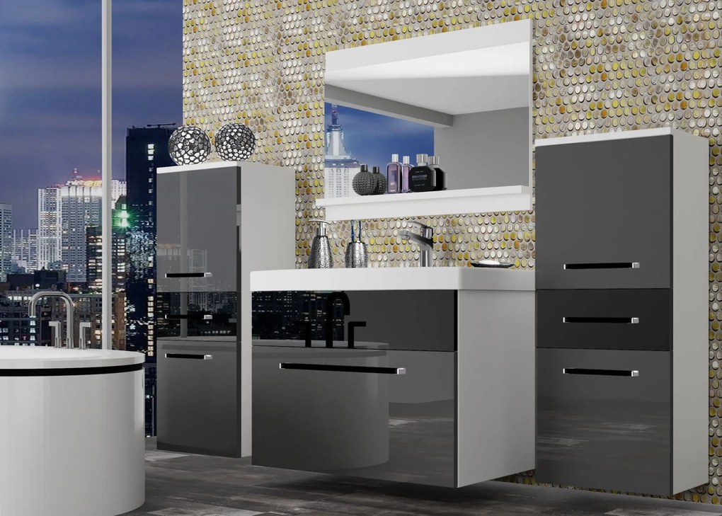 Kúpeľňový nábytok Belini šedý lesk / čierny lesk + umývadlo + zrkadlo ROD P 4/0/W/SB/0/ZW