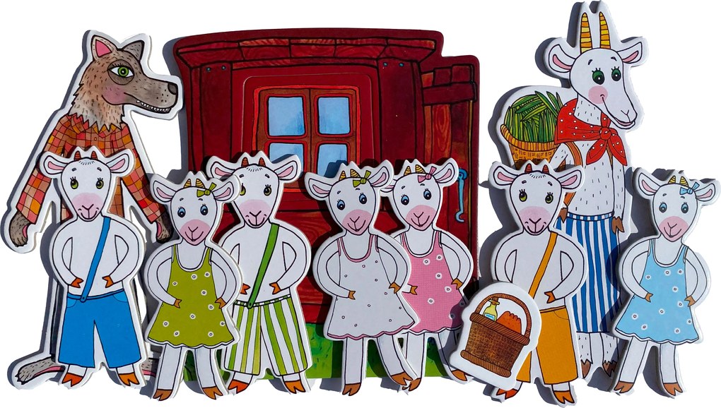 MARIONETINO – O neposlušných kozliatkach – bábky 9 ks + chlievik