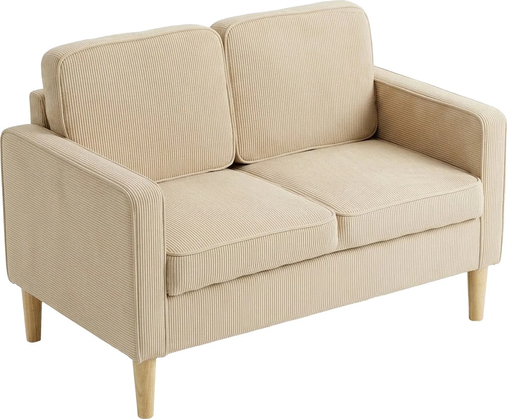HOMCOM 2-miestna kordurová pohovka s úložným priestorom a 2 vankúšmi, masívne nohy — béžová (117 × 63 × 79 cm) | Aosom