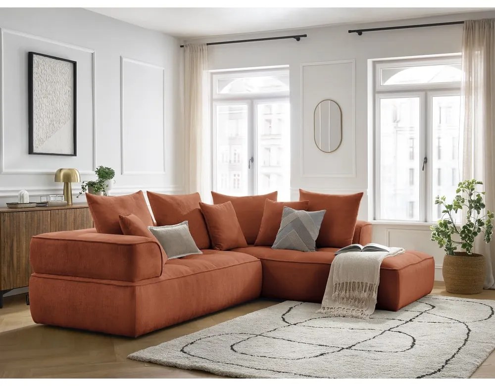 Terakotová ženilková rohová pohovka (pravý roh/do L) Whesley – Bobochic Paris