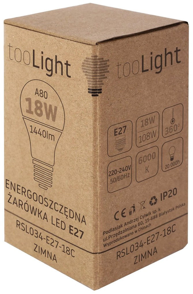 Toolight, LED žiarovka E27, 18W, 1440lm, 6000K studená biela, RSL034, OSW-20019