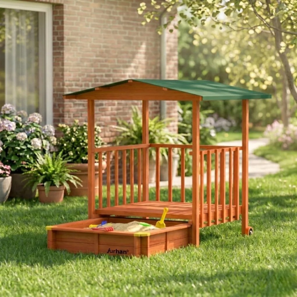 Pieskovisko s verandou SUNNY, 130x130x143cm, hnedá/zelená Jurhan