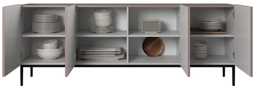 Komoda Nicole 200 cm - staroružová MDF / čierne nožičky