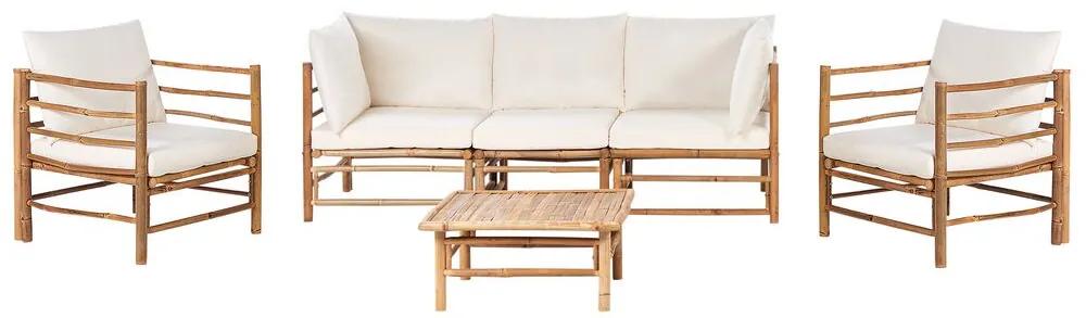 5-miestna záhradná bambusová sedacia súprava krémová biela CERRETO Beliani