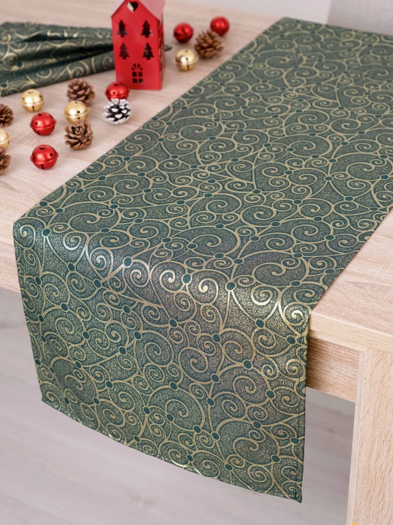 Lurexový Vianočný behúň Štedrovečerná zeleň - 40 × 180 cm