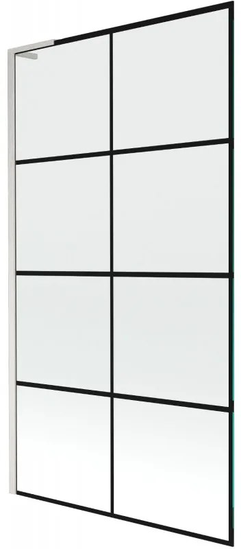 Mexen Next L, 1-krídlová vaňová zástena 100 x 150 cm, 6mm číre sklo-čierny vzor, 6mm číre sklo, profil brúsená oceľ, 895-100-000-03-77-97