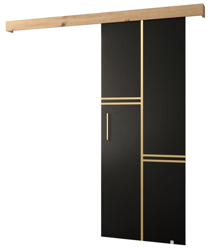 Posuvné dvere 90 cm Sharlene VIII (čierna matná + dub artisan + zlatá). Vlastná spoľahlivá doprava až k Vám domov. 1043952