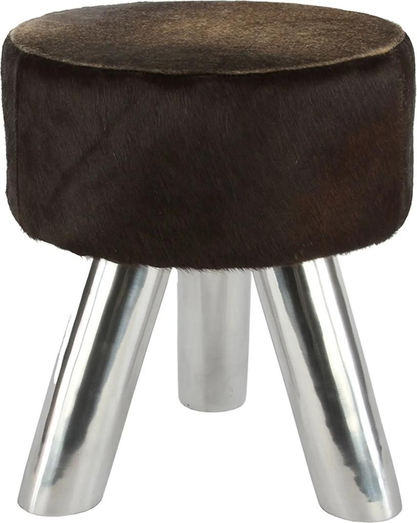 Kovová guľatá stolička Gotta s koženým sedadlom - Ø35 x 42 cm