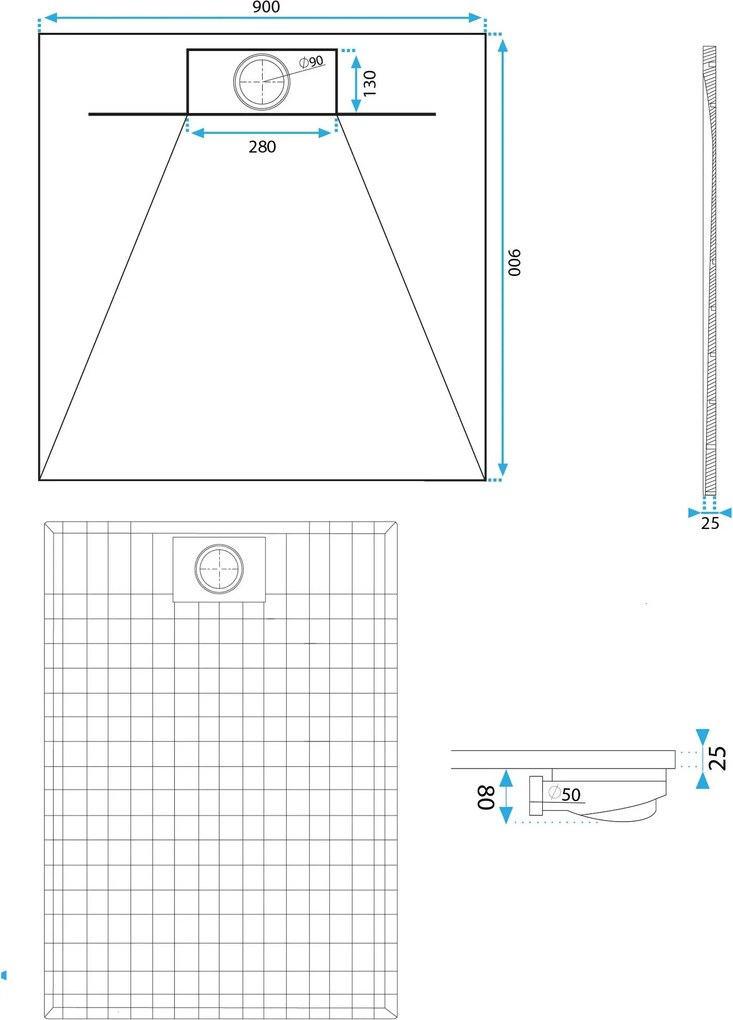 Rea Bazalt Carrara, SMC sprchová vanička 90x90, biela-kamenný vzor, REA-K7002