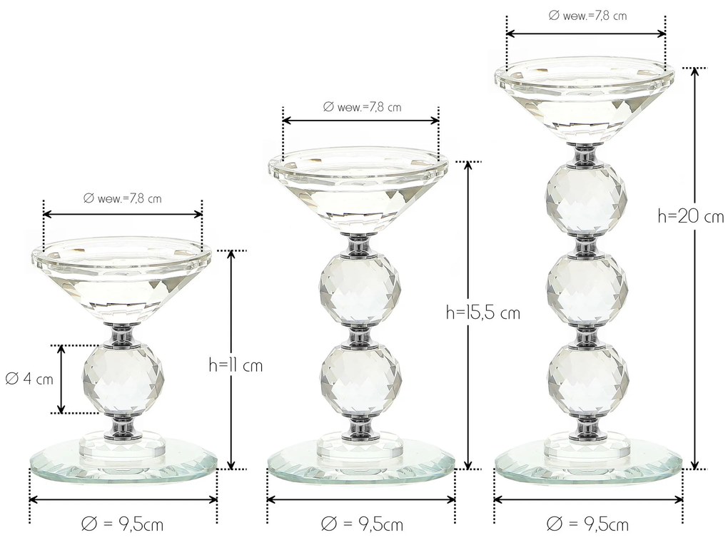 Dekorstudio Krištáľový svietnik KANDELABR 11cm - strieborný S