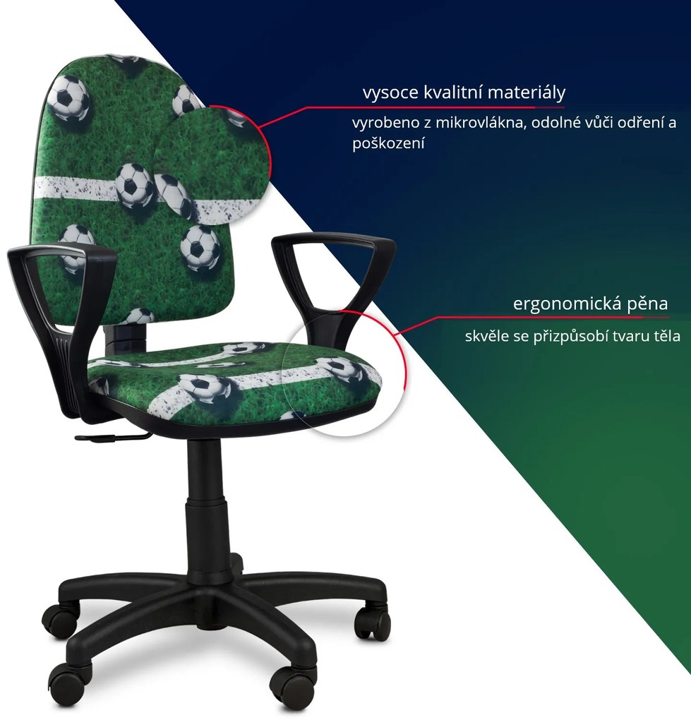Detská otočná stolička BRANDON - FUTBAL zelená