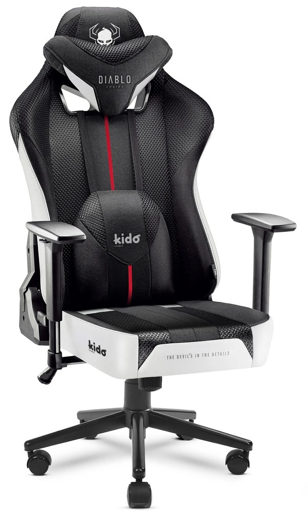 Detské látkové herné kreslo Kido by Diablo X-Player 2.0, bielo-čierne
