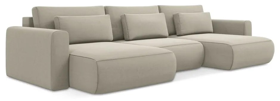 Béžová zamatová rozkladacia/s úložným priestorom rohová pohovka (do tvaru "U") Kapua – Makamii