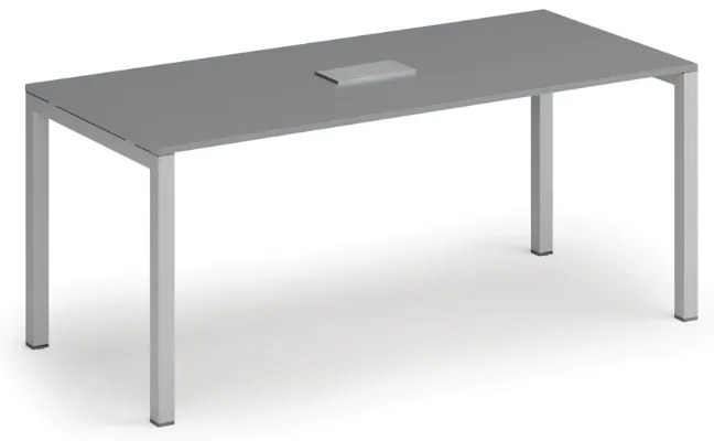Rokovací stôl PRIMO SQUARE, 180x80 cm, grafit + stolová zásuvka TYP VI, strieborná