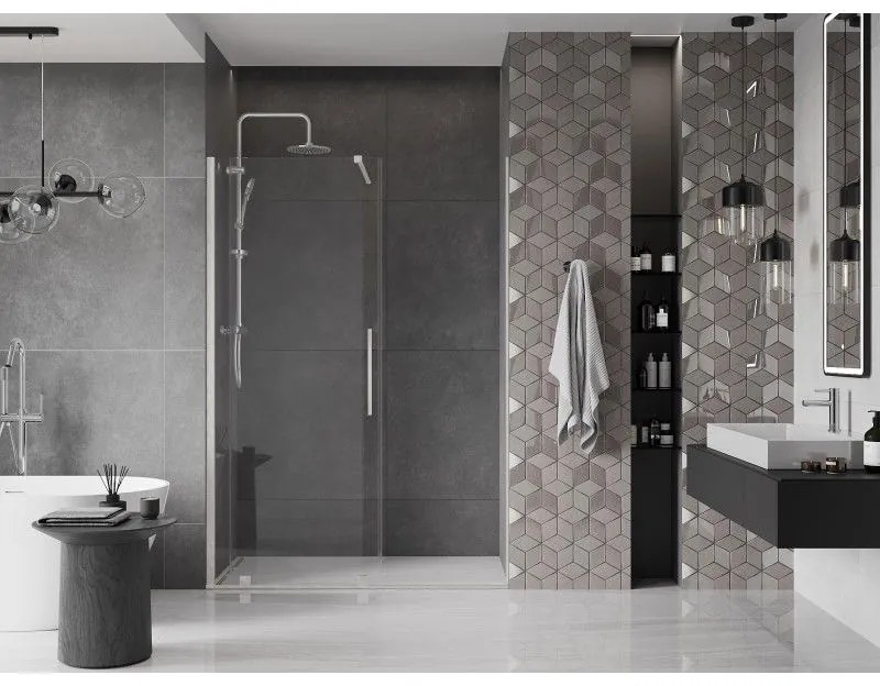 Mexen Velar, posuvné sprchové dvere do otvoru 140 cm, 8mm číre sklo, brúsená oceľ, 871-140-000-01-97