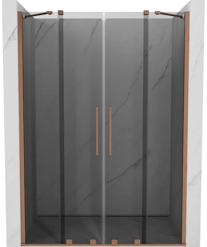 Mexen Velar Duo, posuvné sprchové dvere do otvoru 160 cm, 8mm šedé sklo, medená matná, 871-160-000-42-65