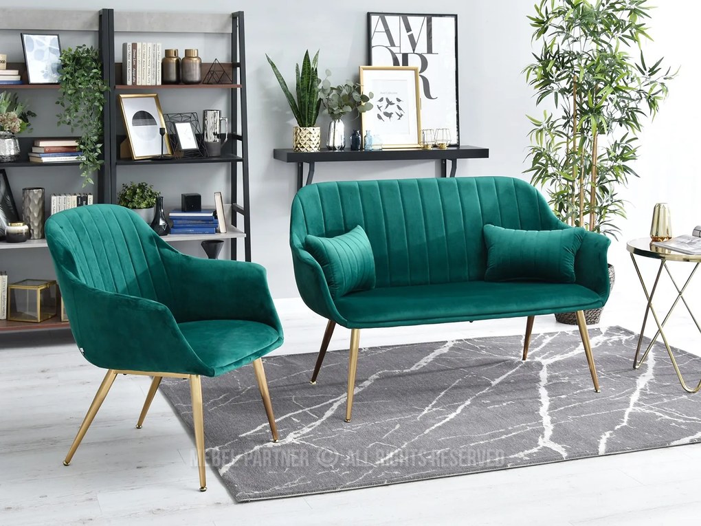 Pohovka Osmol S (zelená + zlatá). Akcia -15%. Vlastná spoľahlivá doprava až k Vám domov. 1111423