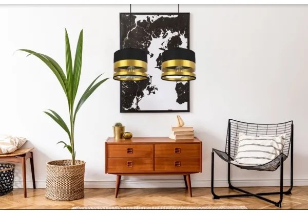 Luster na lanku MILO 2xE27/60W/230V zlatá/čierna