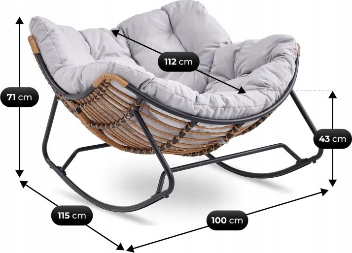 Záhradné hojdacie kreslo na terasu, do obývačky sivé ELTON